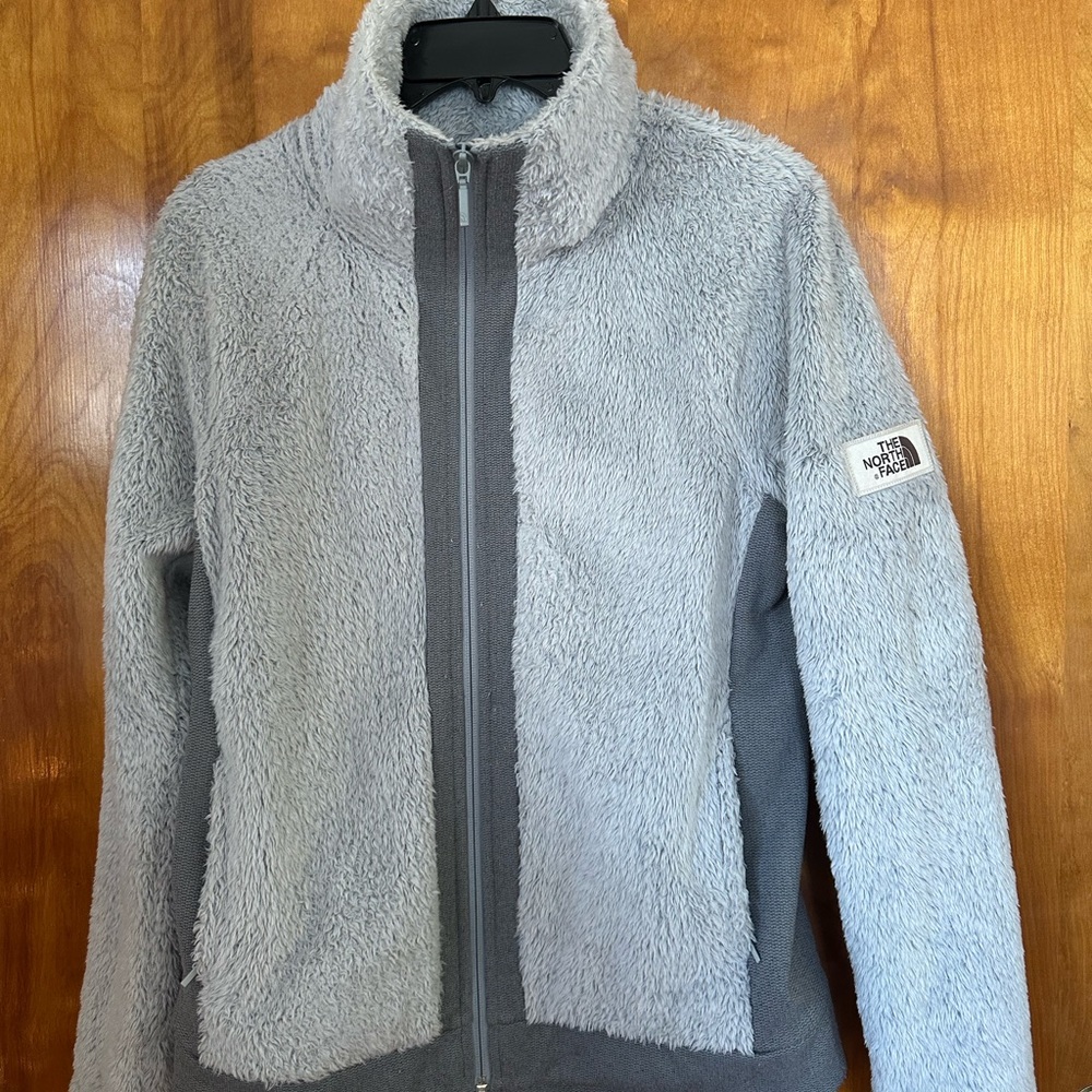 Grey Fuzzy North Face Jacket